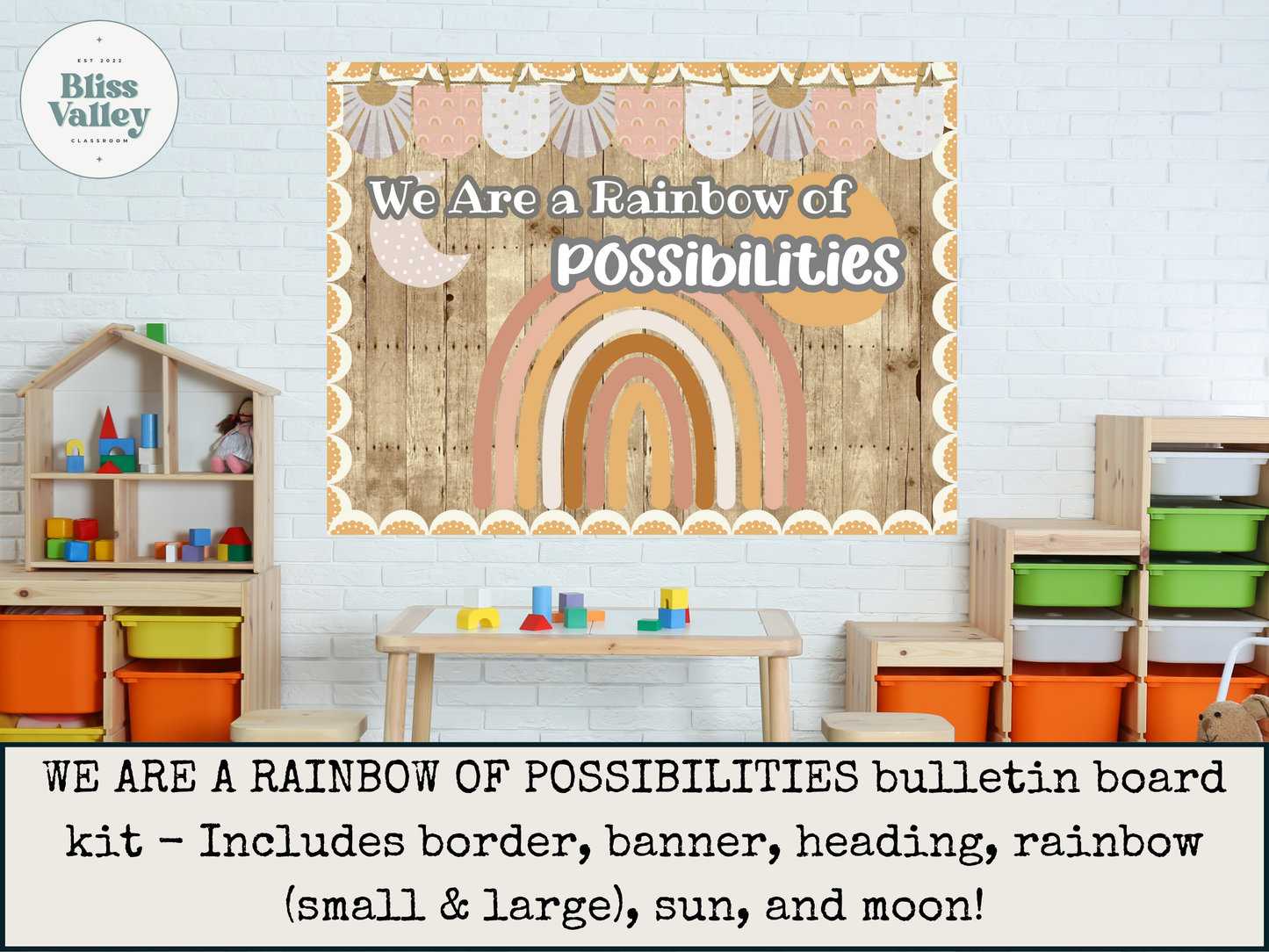 We Are a Rainbow of Possibilities Printable Classroom Bulletin Board Kit | Door Decoration | Back to School | Boho | Bulletin Board Idea