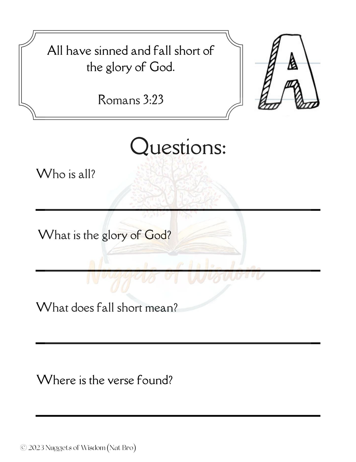 ABC's Bible Verses ESV Work For 3-6th Grades