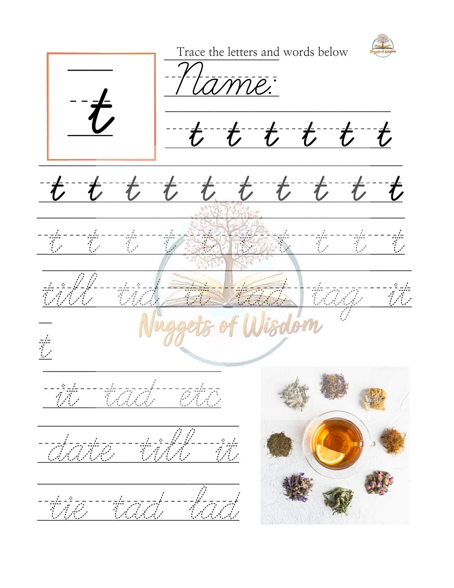 Lowercase Cursive Handwriting Tracing Workbook- Print