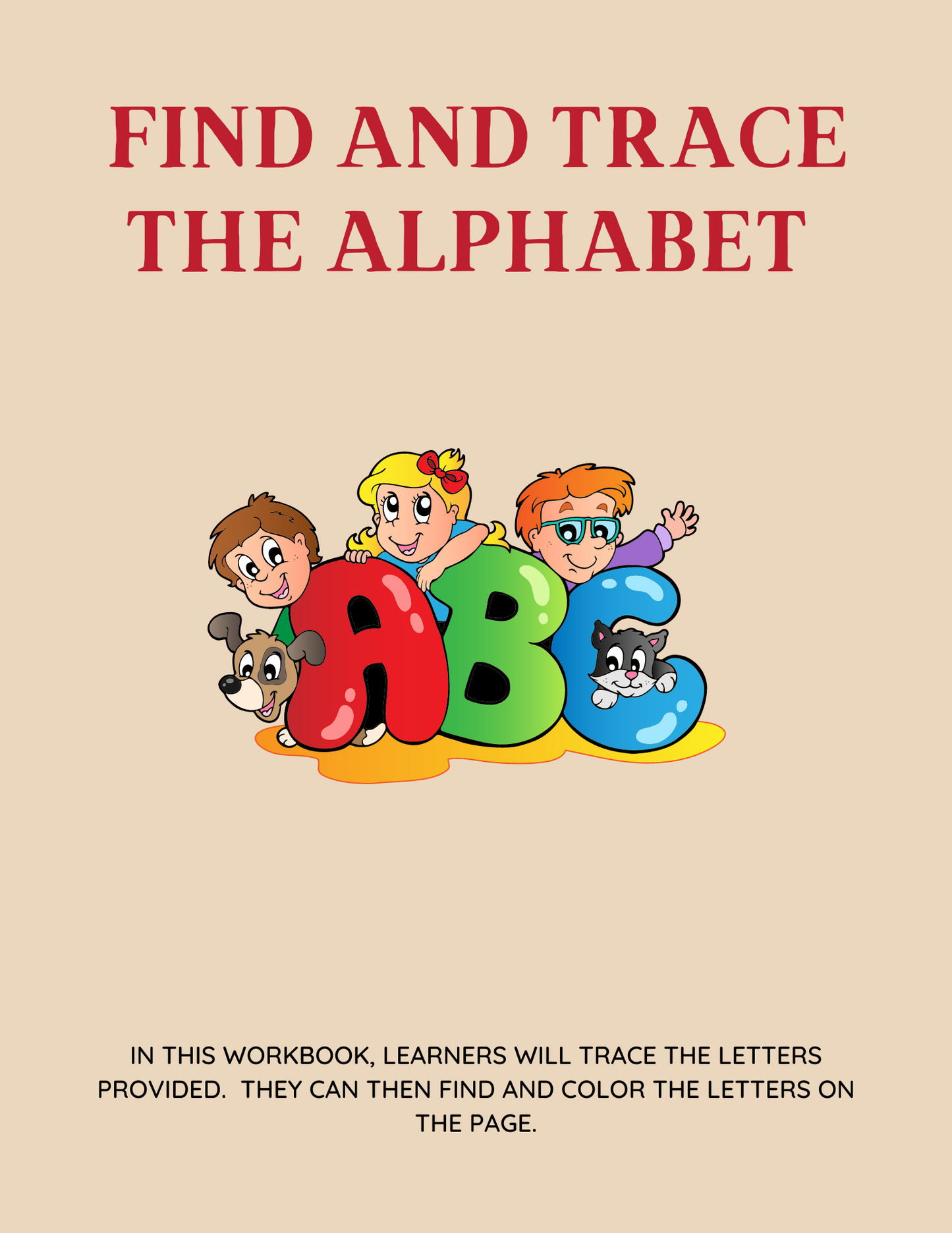 Find, Trace & Color the Letter A to Z Alphabet Worksheet Activity Book
