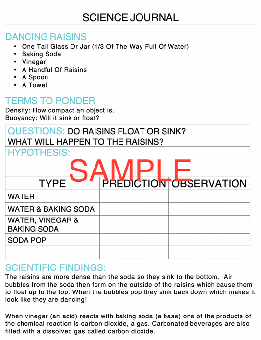 Dancing Raisins Science Experiment Journal & Step-By-Step Instructions