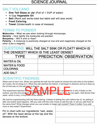 Salt Volcano Science Experiment Journal & Step-By-Step Instructions