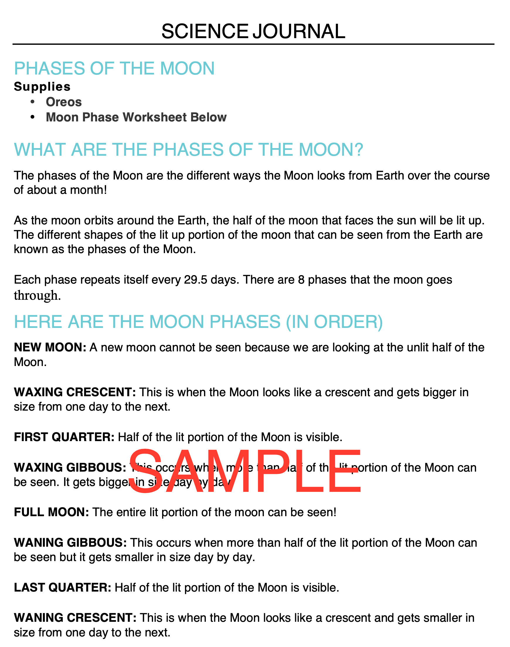 Phases of the Moon With Oreos Science Experiment Journal & Step-By-Ste ...