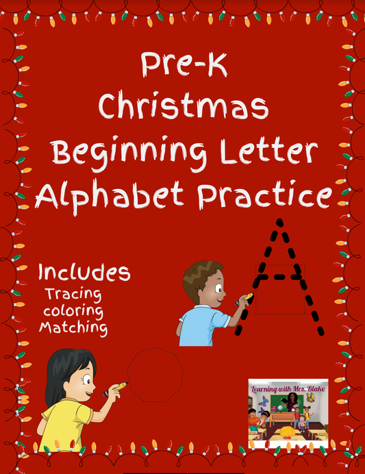 Christmas Themed Beginning Letter Alphabet Tracing and Matching Workbook