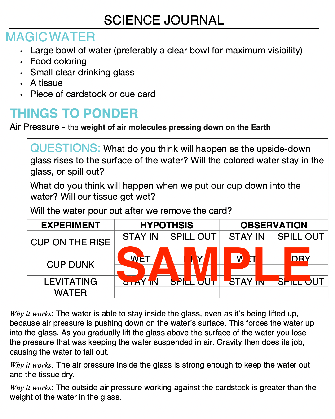 3-in-1 Magic Water Science Experiment Journal & Step-By-Step Instructions