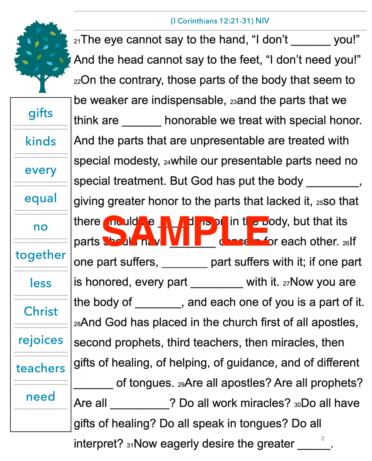 Fill in the Bible Blanks - I Corinthians 12:12-31