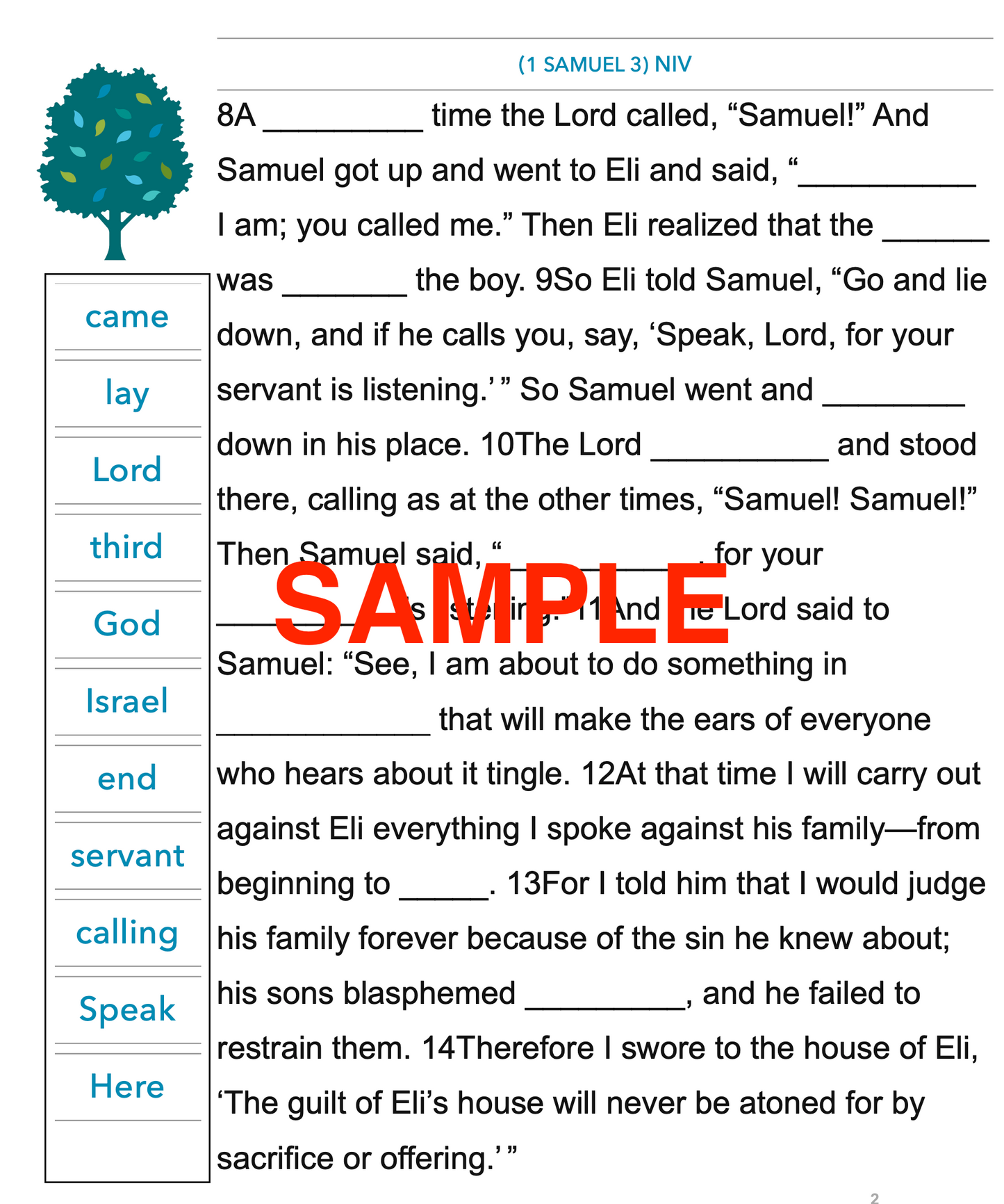 Fill in the Bible Blanks - 1 SAMUEL 3