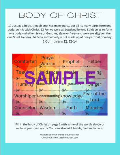 Body of Christ Worksheets (1 Corinthians 12)